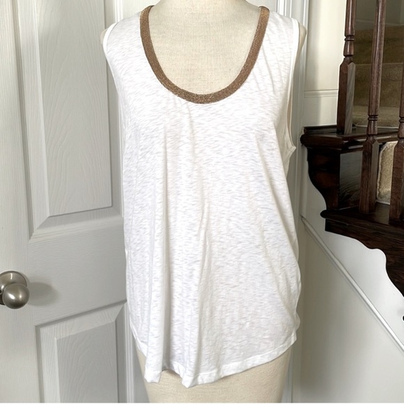 J. Crew gold Beaded Neckline Tank Top cream size Large - Picture 1 of 7